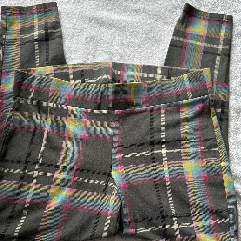 TORRID Gray Plaid Pull-On Leggings with Pink, Yellow & Blue Stripes Size 1